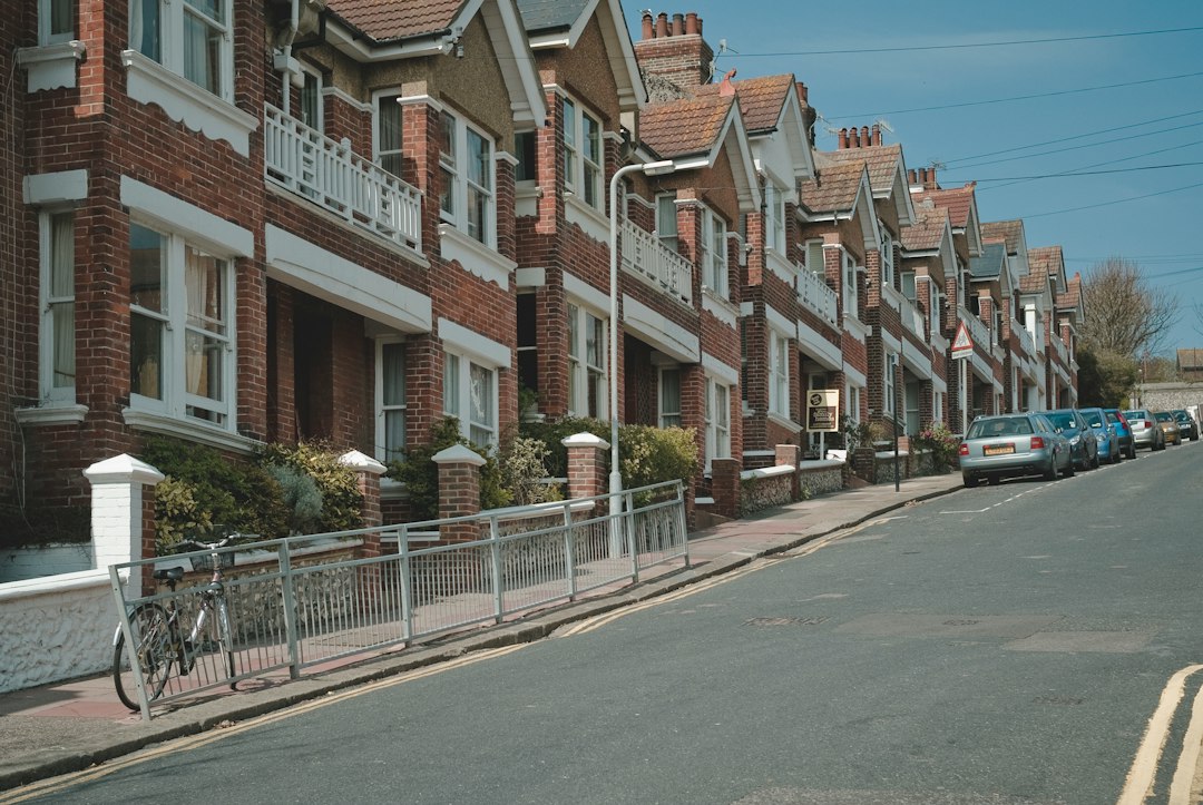 Residential street of terraced houses in an English city